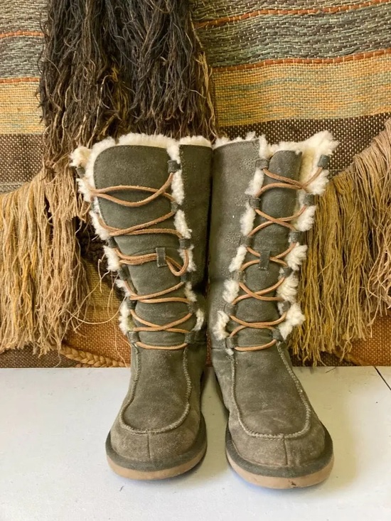 UGG Shoes - UGG Whitley Sage Green Suede Sheepskin Shearling Fur Boots Size 10